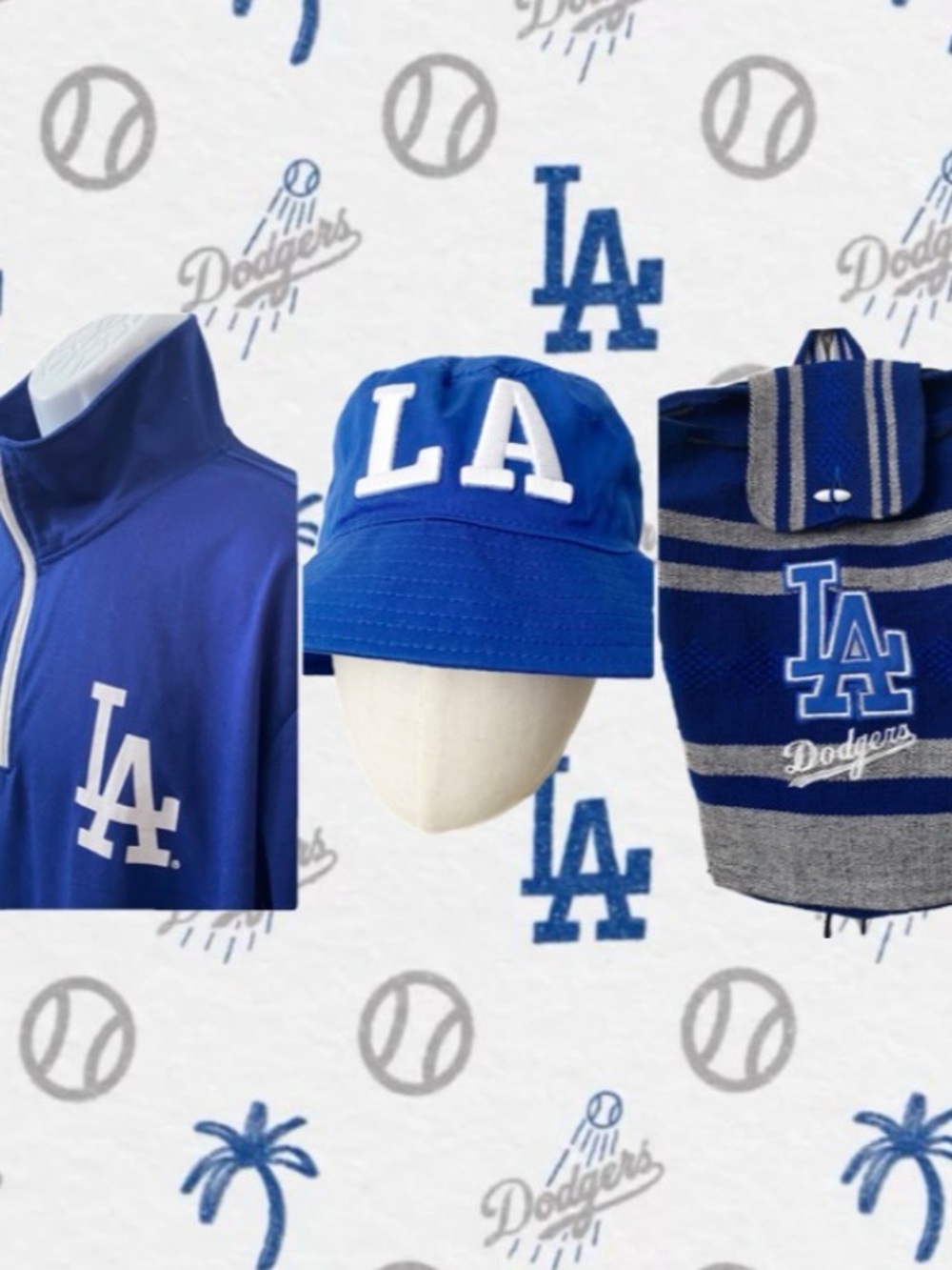 Bundle Dodgers Coca-Cola 1/4 Zip Bucket Hat Mex Baja Backpack Sports Shirt